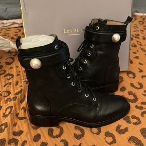LOUISE ET CIE VINCE CAMUTO LO-VELKA BLACK LEATHER + PEARL BOOT 8.5
